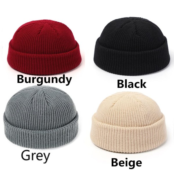 Hue til mænd og kvinder - Cuffed Plain Skull Hat - Unisex vinterstrikket hue til mænd og kvinder