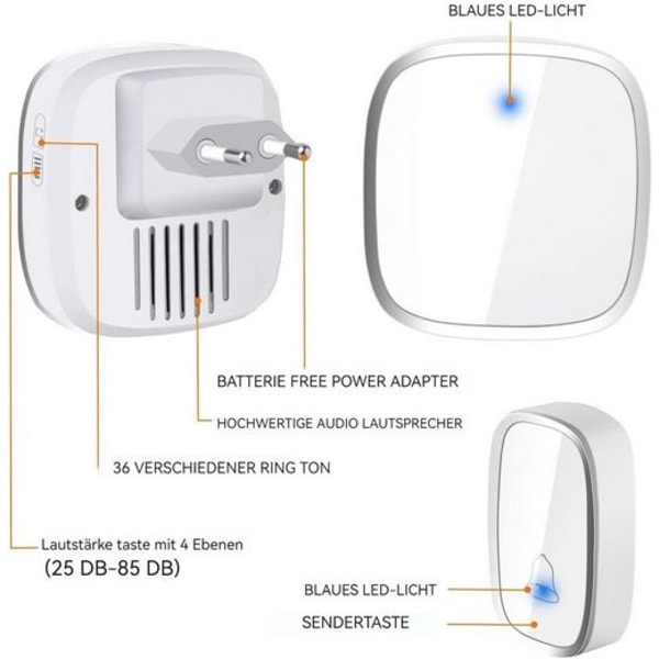 Batterifri trådløs ringeklokke, hageklokke trådløs Vanntett utvendig