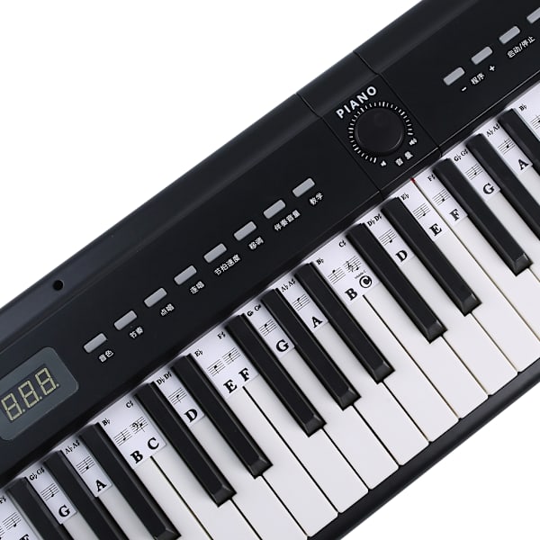 61-näppäimen ja 88-näppäimen irrotettavat musiikkisovittimen tarrat numeroitujen nuottien ja piano-ohjaimen merkinnöillä 0.06 88 keys