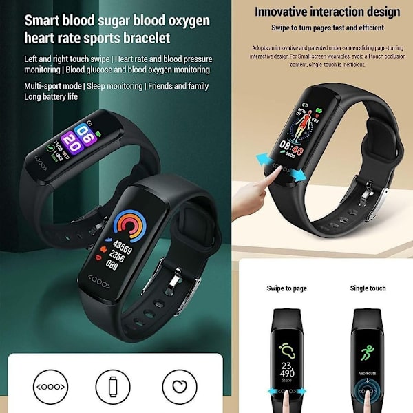 Smartwatch med blodsukkermåler - Sort Black