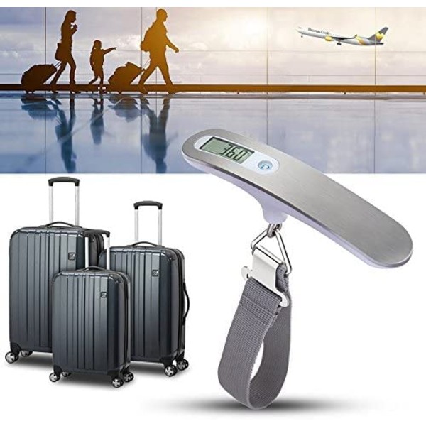 2X resevåg/bagagevåg/elektronisk digitalvåg med hög precision för resväska 110 lb 50 kg kapacitet, tunga hängande, silver