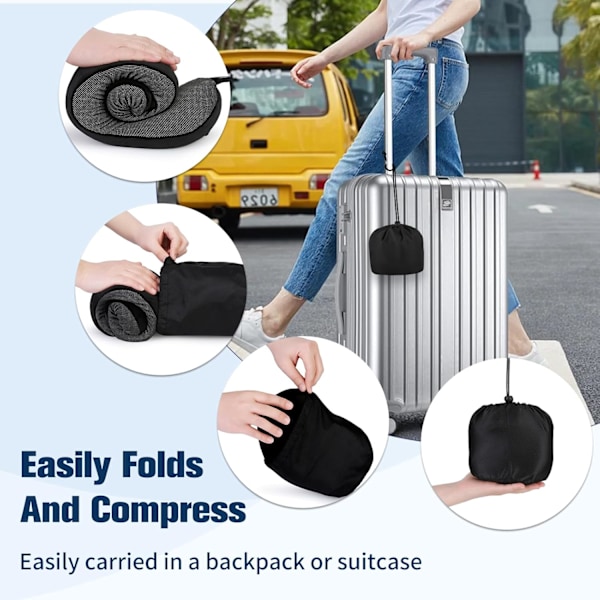 Resekudde för Flygplan, Justerbar & Kompakt Flygkudde, Ergonomisk Nackkudde, Med Öronproppar, Ögonmask, Bärväska