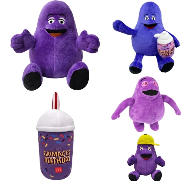 1-2 stk. Grimace fødselsdag Grimace plyslegetøj Grimace Shake plysfarvet dukke spil udstoppet dyr blødt legetøj maskot flaske gave dreng barn c sæt af c set of 2 About 20cm