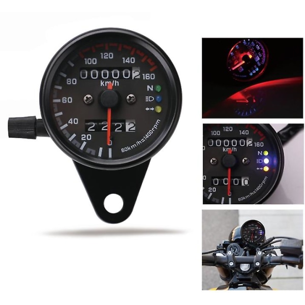 Motorcykel Speedometer 12V kilometertæller med LED-indikator Dobbelt hastighedsmåler