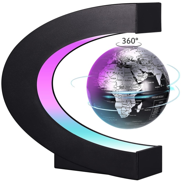 Flytende verdensklode med fargede LED-lys C-form Magnetisk felt Levitasjon Verdenskartglobus (eu)