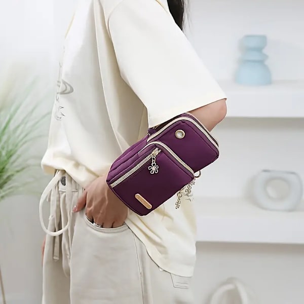 Dam Mini Crossbody Väska för Mobiltelefon - Trendig Nylon Axelväska med Myntplånbok och Plånbok