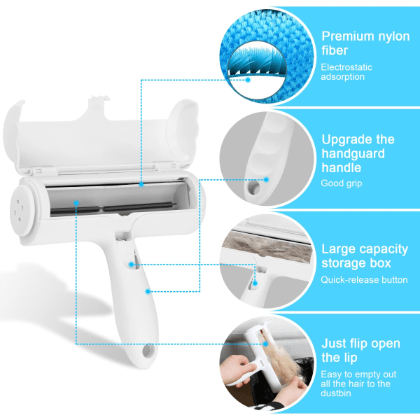 Rulle til fjernelse af kæledyrshår, genanvendelig børste til fjernelse af hår til katte og hunde, nem at rengøre