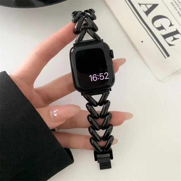 Luxury Love Heart Metal Strap For Apple Watch Band Ultra 44mm 45mm 41mm 40mm 49 Ladies Wristband For iWatch Series 9 8 7 6 SE 5 3 Musta Black 38mm 40mm 41mm