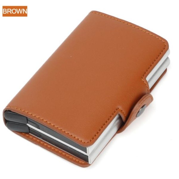 Dubbel stöldskyddsplånbok RFID-NFC Säker POP UP-korthållare Bryn Brown Coffee Brown