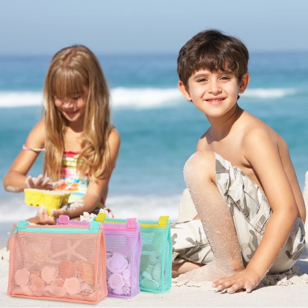 Beach Toy Mesh Strandtaske Børneskal samletaske til strandlegetøj Sandlegetøj Svømmetilbehør til drenge og piger (kun tasker, et sæt med 3)