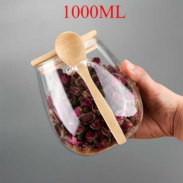 2-pack förseglad glasburk med sked, lufttät behållare för kaffe, socker, te, kryddor, köksförvaring 1000ml