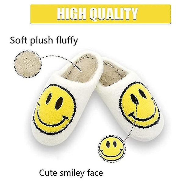 Hjemmesko Smiley-tøfler Smil-tøfler til kvinder Happy Face-tøfler Retro Smiley-ansigt Blødt Plys Komfortabel Varme Slip-on-tøfler Blå Blå Blue 42-43