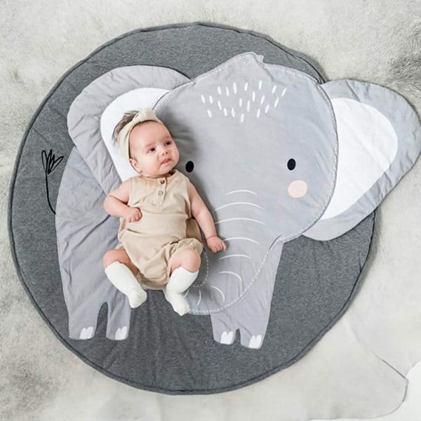 Baby-kravletæppe Legemåtte Børne-kravletæpper Runde dyr Børne-tæppe til pige dreng 90x90 cm (elefant)