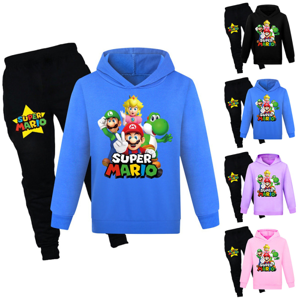 Barn Pojkar Super Mario Hoodie Top Pullover Byxor 2st Kit mörkblå dark blue 130 cm