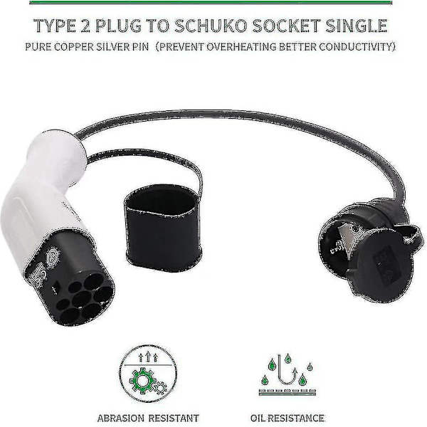 Typ 2 - Schuko 16A EV Latausadapter Valkoinen Musta