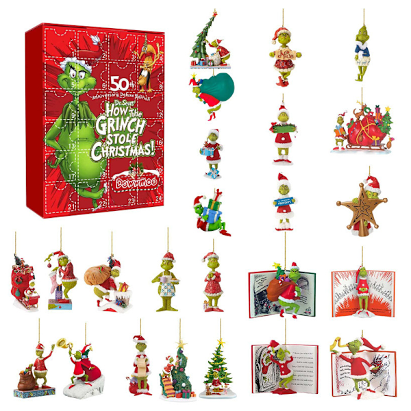 Christmas calendar with blind box, 24 pieces, creative decorations with Grinch, elk and festival theme