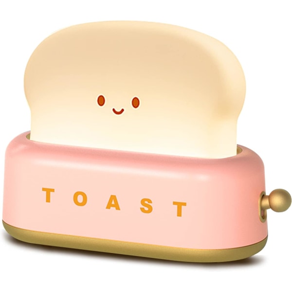 Leivänpaahdinlamppu, ladattava hymyilevä kasvot paahdettua leipää Söpö leivänpaahtimen muotoinen huoneen sisustus Pieni yövalo makuuhuoneeseen, sänkyyn, olohuoneeseen - vaaleanpunainen