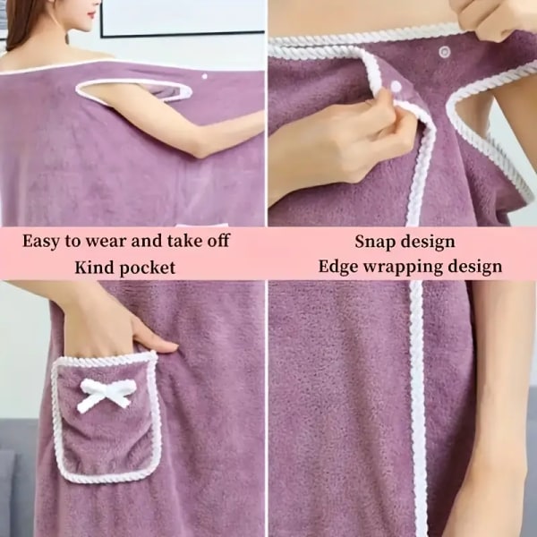 1 stk Cute Bow mykt dusjskjørt for kvinner - Justerbar badekåpe med lomme for hjem og reise
