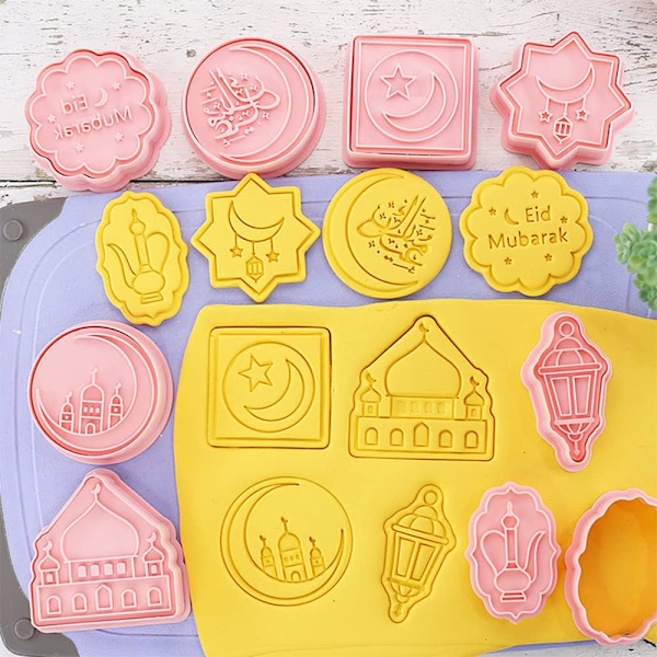 8-deliga Eid Mubarak Kakformar Set 3D Islamisk Ramadan Kakform