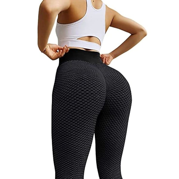 Kvinders leggings Yogabukser med høj talje Tiktok Scrunch Butt Jacquard Ruched Booty Tights Mavekontrol Butt Lift Grå Hvid Sort Lilla Fitn Sort Black XL