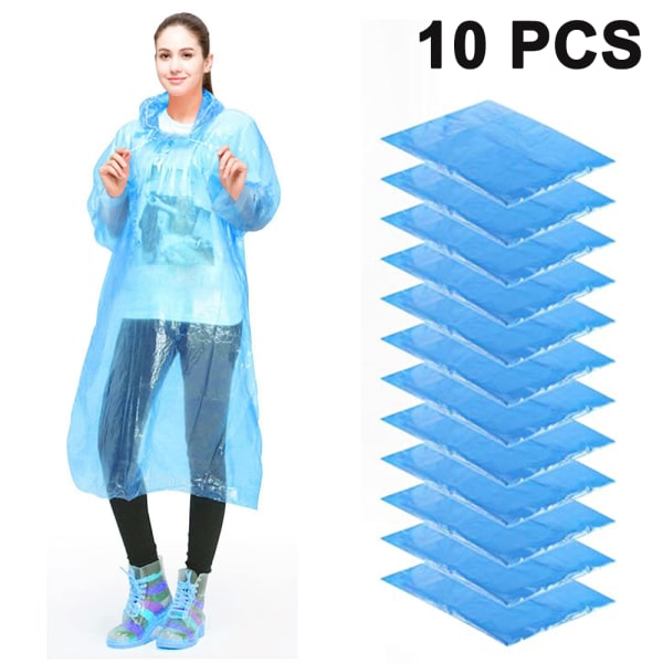 10-pack engångs regnponchos vattentäta regnponchos för