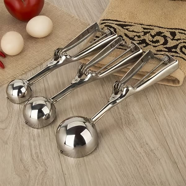 Iskremsskje og deigspade i rustfritt stål for baking av kjeks og cupcakes S+M+L