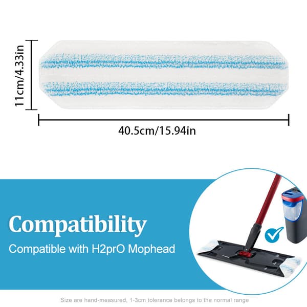 6-pak mikrofiber moppepuder kompatible med O-Cedar H2prO fladmoppesystem, vaskbart og genanvendeligt moppehoved til Ocedar H2pro fladmoppe, holdbart
