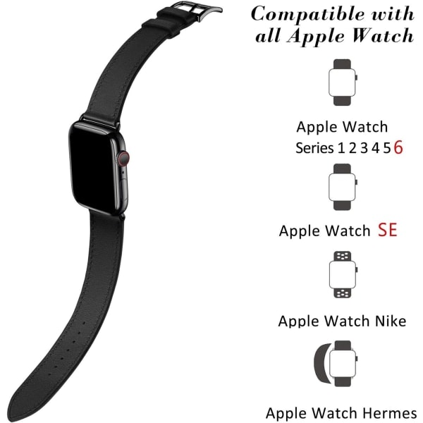 Musta/ruskea Apple Watch -hihnan kanssa yhteensopiva 38/40/41 mm, nahka