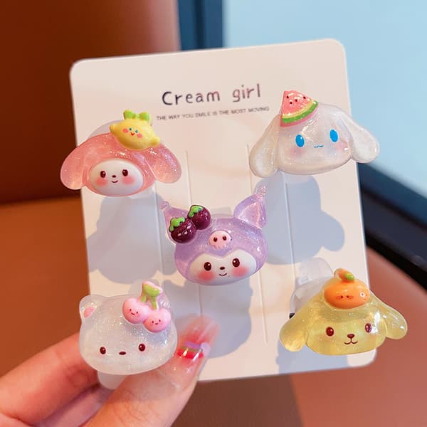 Barnas lysende ring, tegneseriering for jenter, bursdag Sanrio Glitter - 5-pack Glowing ring