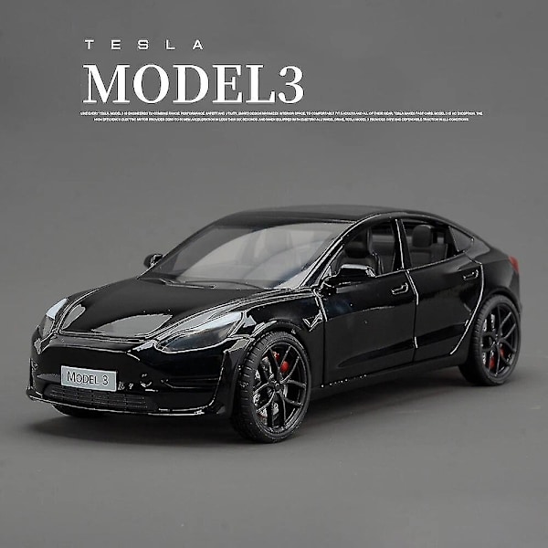 1:24 Tesla Roadster Model Y Model 3 Tesla Model S Legering Leksaksbil Modell Ljud och Ljus Barnleksak Samlarobjekt Födelsedagspresent Model 3 Black