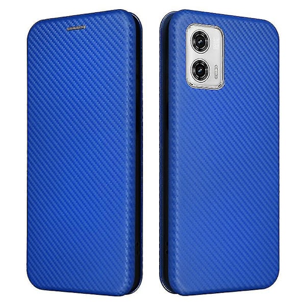 Kompatibel med Motorola Moto G73 5g fodral i kolfiber Folio Flip skyddande magnetiskt fodral Blue