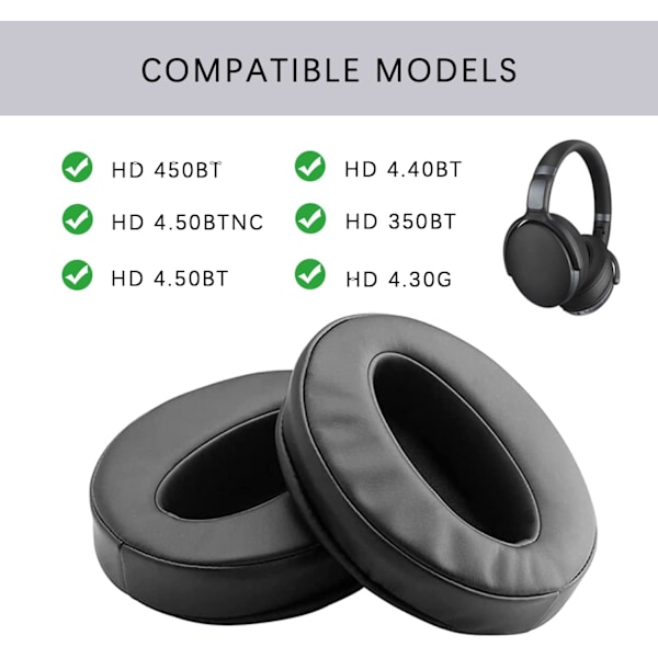 Adhiper HD 450BT Ørepude, Høretelefonpuder med Blødt Proteinlæder & Hukommelsesskum (Sort)
