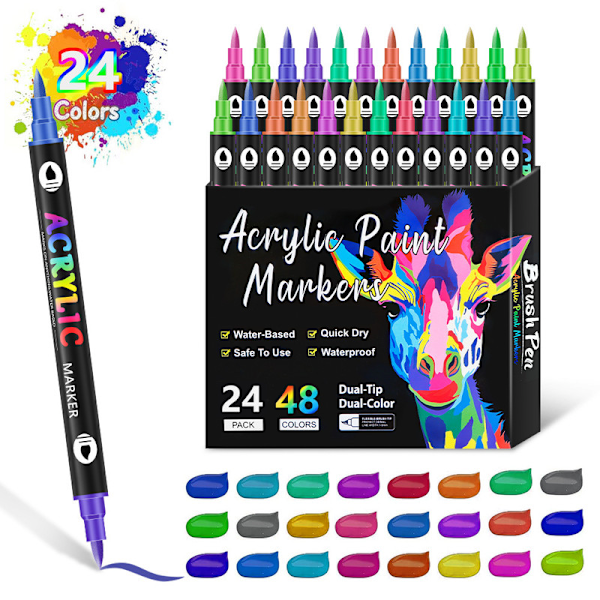 Akryylimaalitussit, pysyvät akryylimaalitussit hienolla kärjellä ja sivellinkärjellä 24PCS