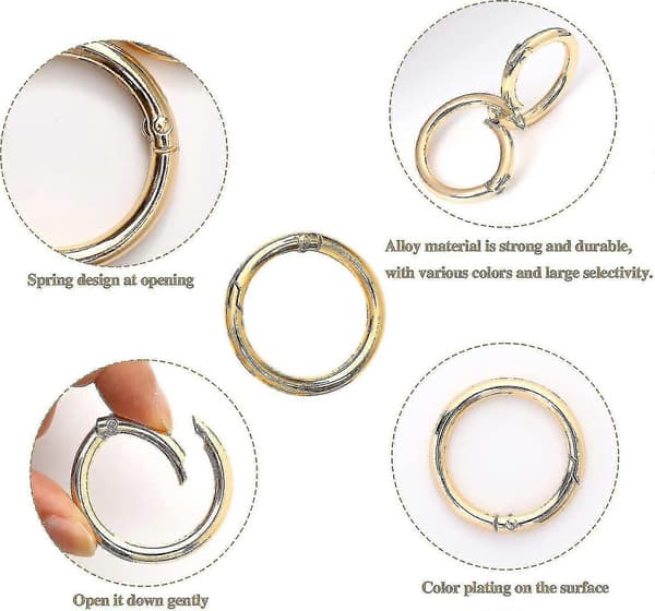 10 stk. 3,18 cm indvendig diameter guld nøgleringe guld O-ring clips rund karabinhage nøglering snapkroge spænder nøglering