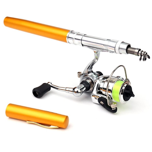 1M / 1.4M Fickficka Fiske Spö Rulle Combo Mini Penna Fiske Spö Kit Teleskopisk Fiske Guld gold 1M