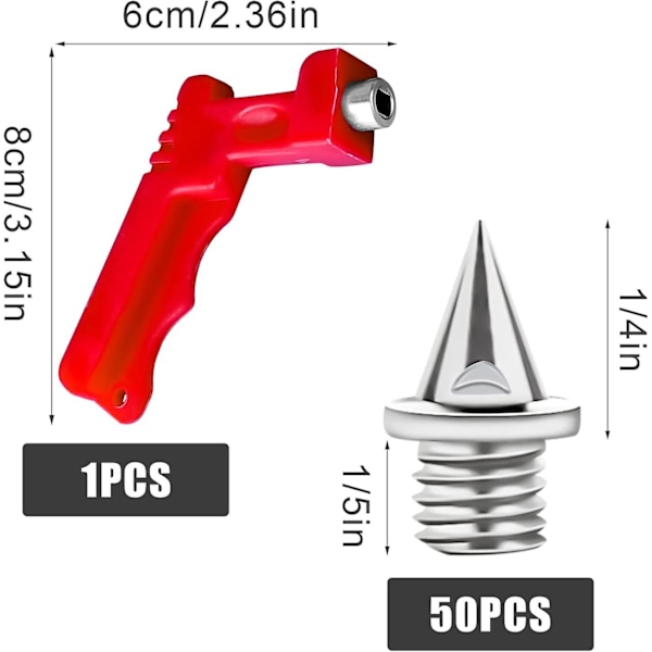50 st 1/4 tum rostfria spiksskruvar med 1 st spiknyckel Tunga terrängspikar Ersättnings pyramider för spikskor Sportskor