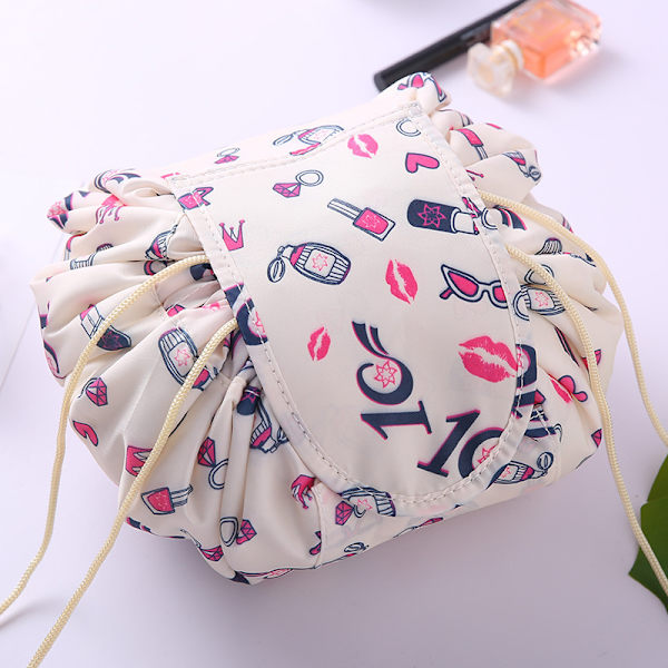 Lazy Snøre-Snor Flat Lay Makeup Taske Bærbar Stor Rejse Makeup Kosmetik Taske Opbevaring Organiser Lipstick