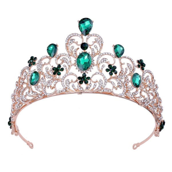 Emerald bryllup tiaraer for bruden, Princess Crown voksen rhinestone pannebånd, brude hår tilbehør for kvinner, gull hodeplagg