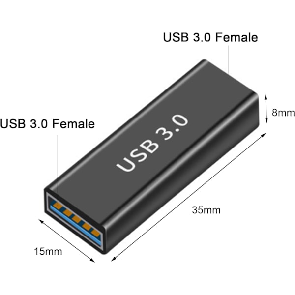 USB-hunn til hunn-adapter, 2-pakning, USB 3.0-adapterforlengelse