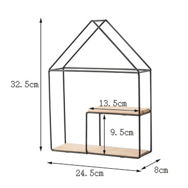 Metallikiinnike ja puinen seinähylly asumiseen