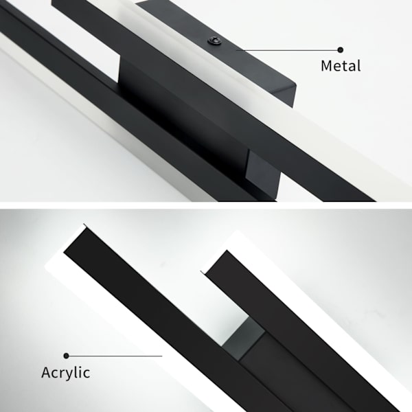 Væglampe LED indretning moderne, 16W væglampe LED, kreativ lang parallel væglampe, tre farver 3000K/4000K/6000K, sort, 50cm