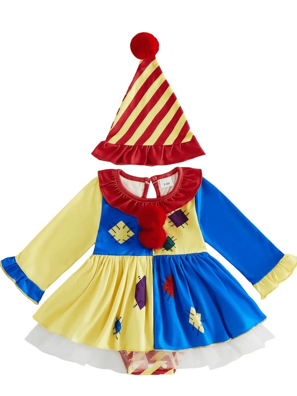 Halloween-kostume til baby pige patchwork klovnehat heldragt kjole black 9-12M