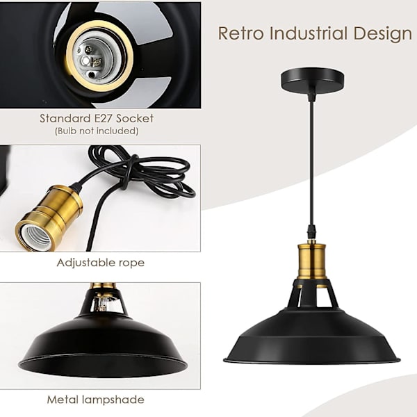 Sæt med 2 industrielle pendler, E27 vintage loftslampe i metal