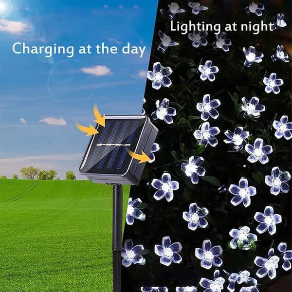 Solcellelyskæde udendørs blomster, 7m 50 LED solcellelyskæde