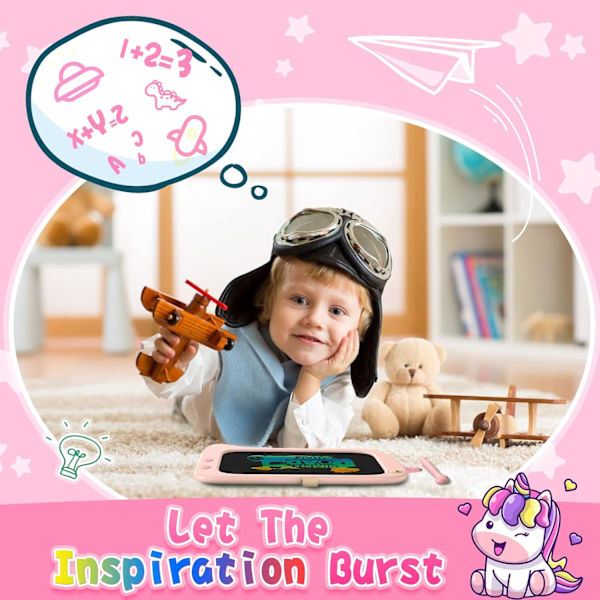 8,5 tommer LCD Doodle Board Tablet til piger - Enhjørning Tegneplade til Børn 2-7 år - Rejselegetøj Fødselsdagsgave pink Pink
