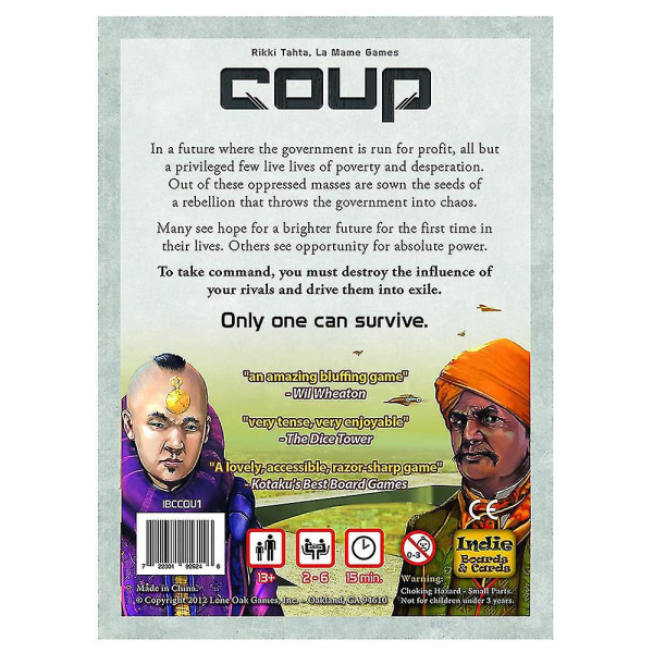 Indie-laudat ja kortit Coup Dystopian Universe -korttipeli Perhejuhlapelit Lahjat