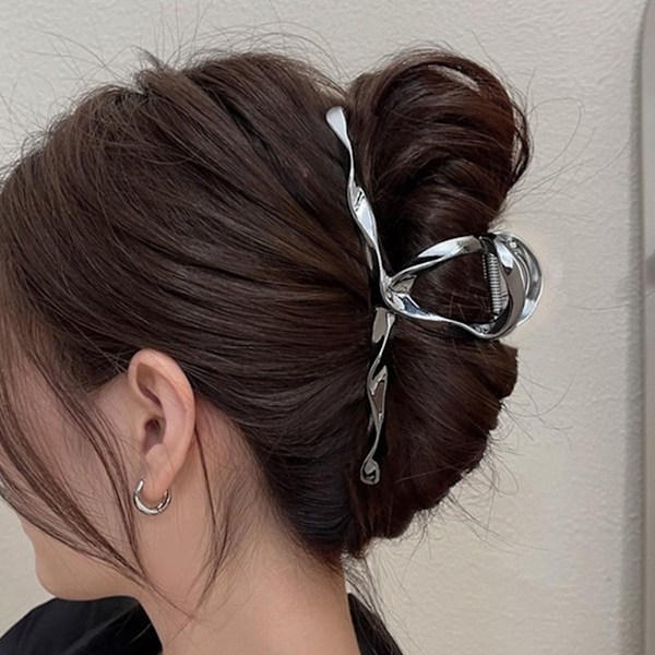 Whaline Hårklämma Whaline Vridna Klämmor Våg Stor Legering Hårklämma Enfärgad Stylingaccessoarer Silver