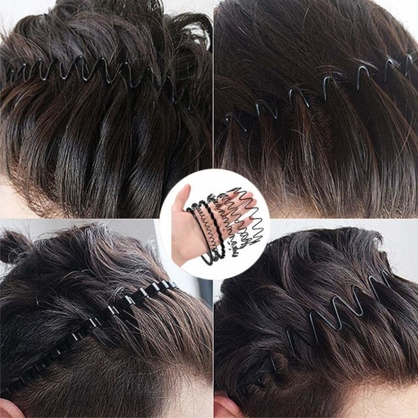 6 st Metall Hårband Svart Hårrosett Vår Våg Hårband Multi-Stil Unisex Flexibla Hårband Tillbehör för Kvinnor Män