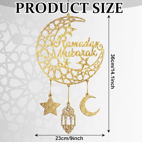 Trædørskilt Eid Mubarak Hult Måne Stjerner Design Ramadan Festligheder Væghænger Style A