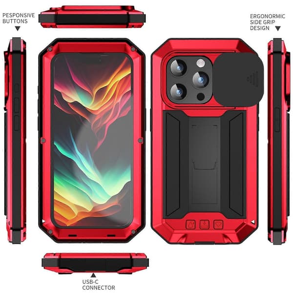 Skyvbart Kamera IP54 Liv Vanntett Holder Mobilskall Rød Red For iPhone 15 Pro Max